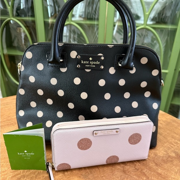 Kate Spade Black and Pink Polka Dot Wellesley Handbag and Neda Wallet Set - Picture 3 of 16